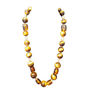 Tiger Eye Elegance: Single Strand Necklace with Gold-Toned Accents